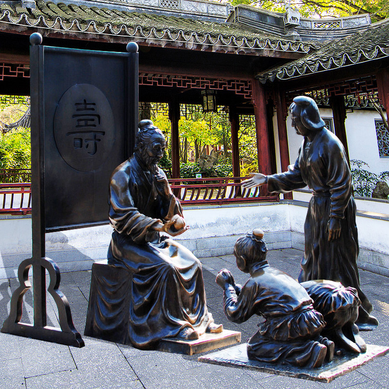 玻璃钢仿铜古代人物雕塑铸铜拜寿之礼场景塑像户外广场景观可摆件