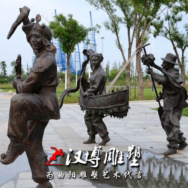 玻璃钢仿铜人物雕塑定制传统民俗小品扭秧歌广场舞雕塑城市景观