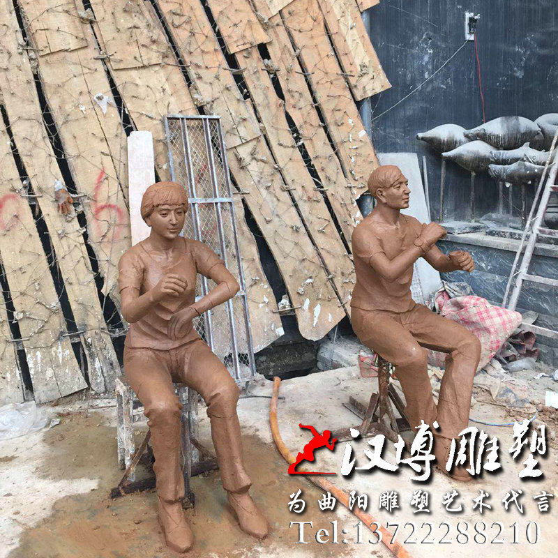 玻璃钢仿铜人物雕塑泥塑模型吃火锅主题雕塑公园园林景观小品雕塑