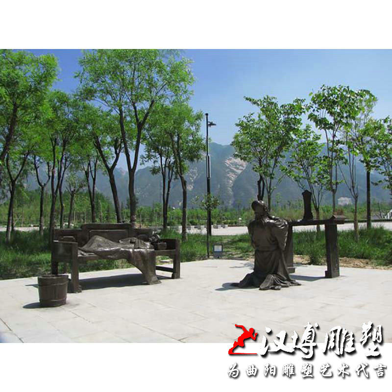玻璃钢仿铜人物雕塑古代名人二十四孝主题尝粪忧心雕塑公园景观