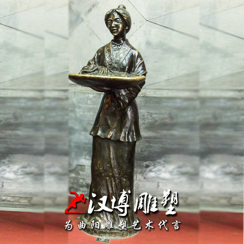 玻璃钢仿铜人物蚕娘塑像民俗小品雕塑广场公园林博物馆景观铜雕塑