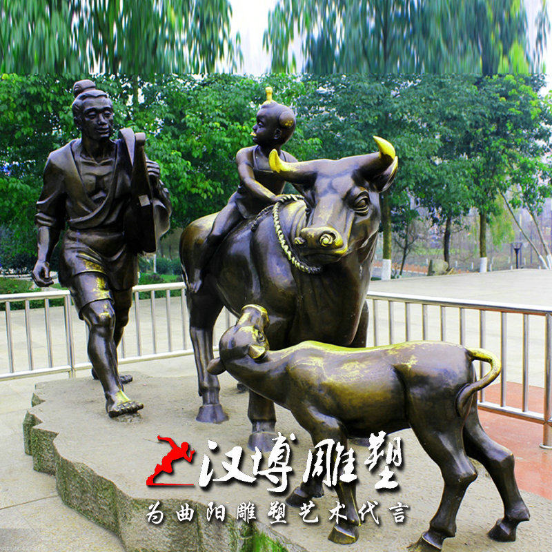 牛耕地情景雕塑景观园林铸铜动物雕塑户外景观雕塑园林景观铜雕
