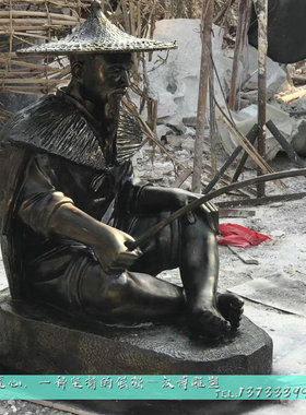 玻璃钢渔业文化捕鱼者主题雕塑
