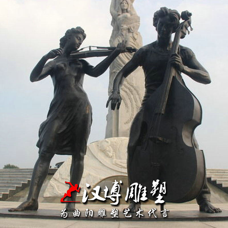 玻璃钢仿铜音乐人物雕塑 拉小提琴大提琴雕塑 广场公园商业街雕塑