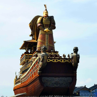 玻璃钢仿铜轮船造型雕塑大型石雕汉武大帝塑像户外公园景观摆件