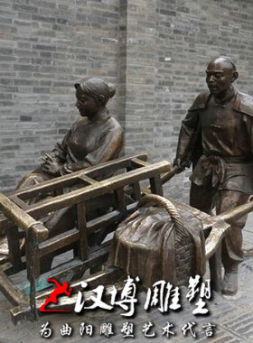 玻璃钢民俗手推车小吃街人物雕塑