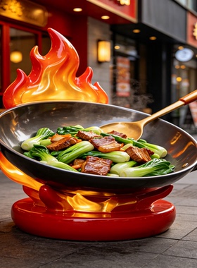 炒菜店门口摆放网红打卡店铺引流神器玻璃钢雕塑店铺店铺门头设计