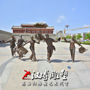 玻璃钢仿铜扭秧歌人物雕塑景观广场民俗民风人物铜雕陕北民俗雕塑