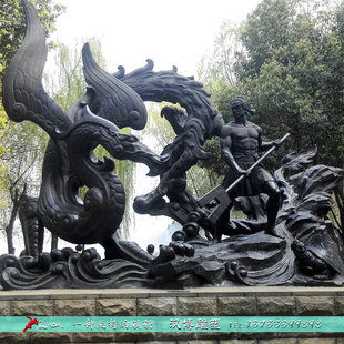 玻璃钢古代大禹治水雕塑步行街景区公园广场历史名人文化铸铜雕像