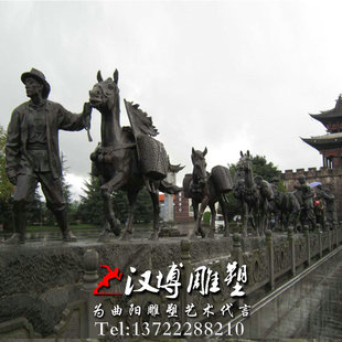 大型茶马商队雕塑商贩马匹雕塑户外广场景观雕塑玻璃钢雕塑定制做