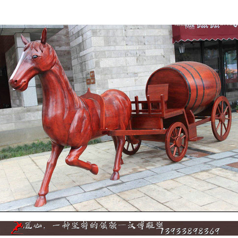 玻璃钢仿红铜雕塑定做大型公园园林景观装饰马拉车主题雕塑加工