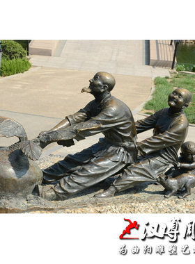 玻璃钢小孩拔萝卜公园景观仿铜