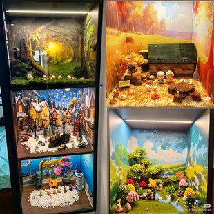 春夏秋冬四季展示柜微景观背景壁纸手办贴画自粘定制