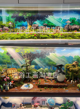 宫崎骏宝可梦森林圣诞手办展示柜盲盒造景背景海报壁纸贴纸