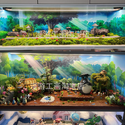 宫崎骏宝可梦森林圣诞手办展示柜盲盒造景背景海报壁纸贴纸