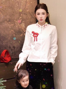 G.yantong郭彦彤【新年好】定制钉珠工艺衬衫上衣女轻奢气质D1266