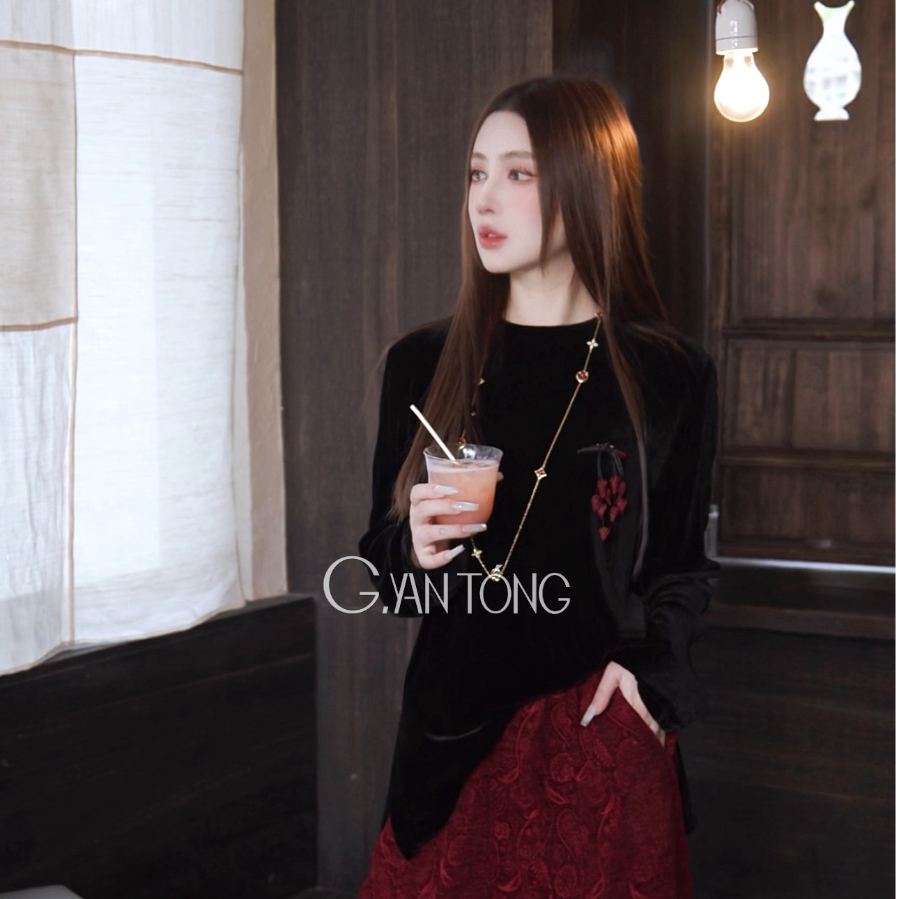 G.yantong郭彦彤定制真丝丝绒长袖上衣简约秋款宽松显瘦DD1224,女装/女士精品,真丝上装,淘宝优惠券,粉丝福利购,淘宝优惠卷