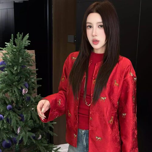 新年好国风盘扣提花时尚外套女