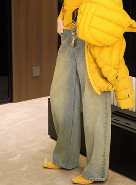 G.yantong新款高腰INS风无弹潮流牛仔裤直筒裤休闲风做旧KZ109