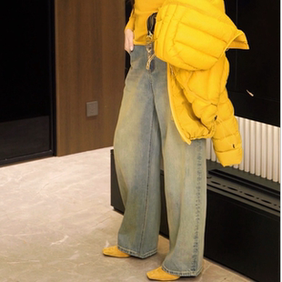 G.yantong新款高腰INS风无弹潮流牛仔裤直筒裤休闲风做旧KZ109