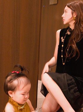 Gyantong郭彦彤桑蚕丝新中式国风高级感显瘦黑色无袖连衣裙LYQL29