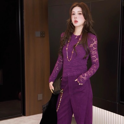 设计感蕾丝雪尼尔时尚打底衫上衣