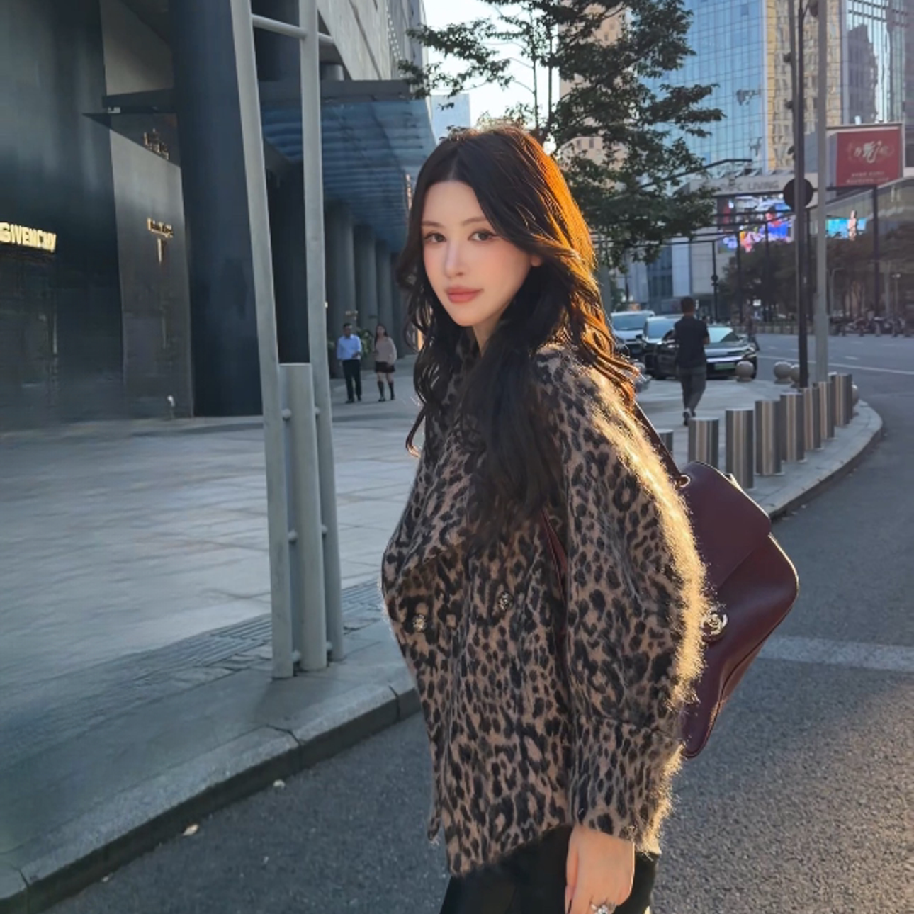 秋冬定制羊毛羊绒豹纹翻领大衣女