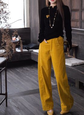 定制灯芯绒阔腿休闲裤复古秋季宽松显瘦KZ107