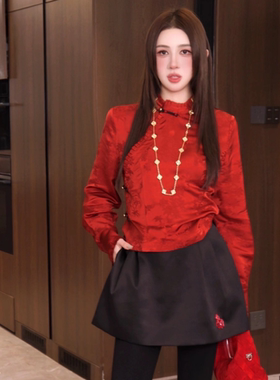 G.yantong郭彦彤雀上枝头定制暗纹提花新中式时尚长袖衬衫女D1257