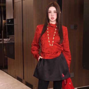 衬衫 长袖 女D1257 时尚 G.yantong郭彦彤雀上枝头定制暗纹提花新中式