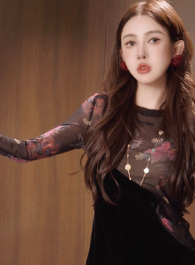 G.yantong郭彦彤国风薄款龙戏花长袖上衣修身显瘦早秋款DDL101