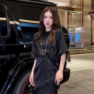 G.yantong郭彦彤设计感蕾丝拼接T恤宽松短袖 DL75 气质显瘦小众短袖