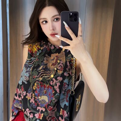 夏季国风重工马甲夏季薄款显瘦白