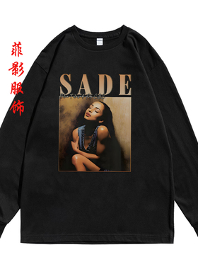 欧美歌手Sade莎黛印花圆领长袖t恤男女日常简约内搭打底衫上衣