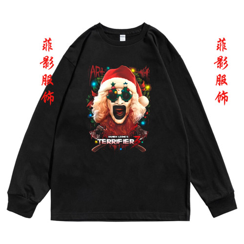 欧美恐怖电影断魂小丑Terrifier印花圆领长袖t恤内搭打底衫上衣