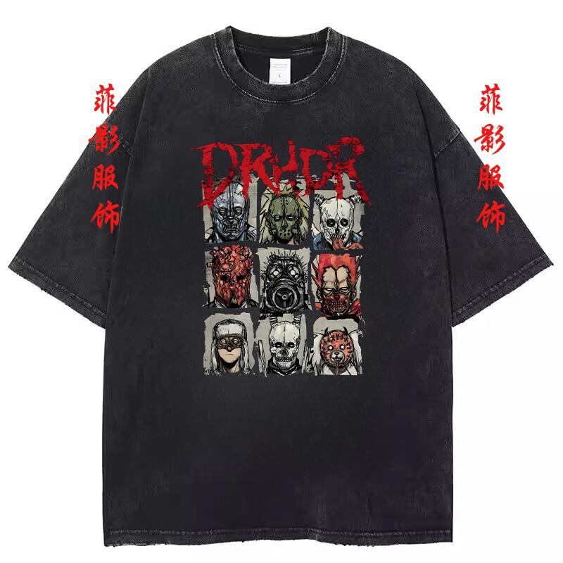 动漫Dorohedoro Kaiman异兽魔都复古水洗黑做旧短袖t恤男女上衣