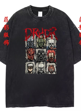 动漫Dorohedoro Kaiman异兽魔都复古水洗黑做旧短袖t恤男女上衣