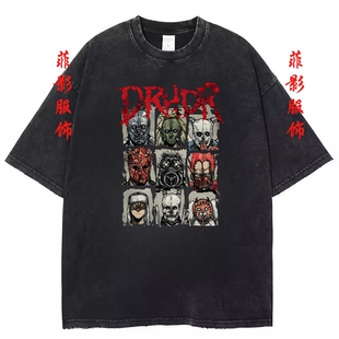 动漫Dorohedoro Kaiman异兽魔都复古水洗黑做旧短袖t恤男女上衣