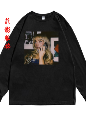欧美歌手Sabrina Carpenter印花圆领长袖t恤男女内搭打底衫上衣