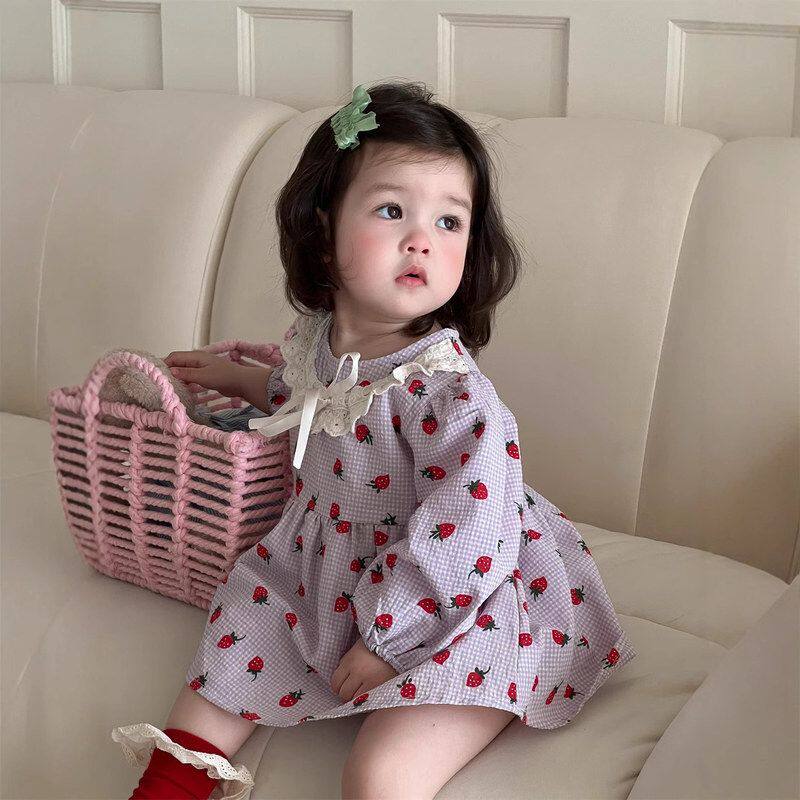 儿童春款衣服韩版童装宝宝花边包屁连衣裙女童春季裙子草莓公主裙