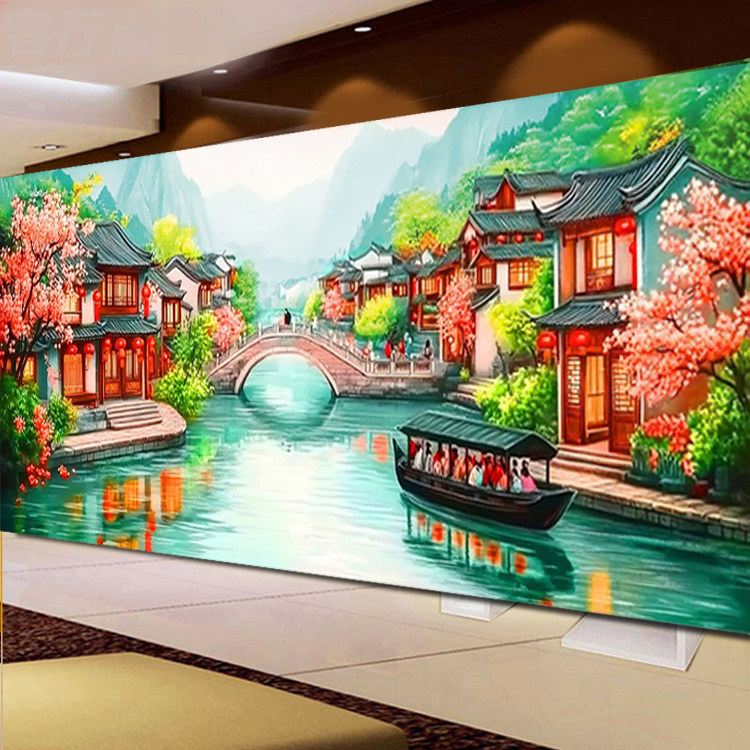 忆江南十字绣2026新款高端客厅简约现代江南古韵山水风景手工刺绣