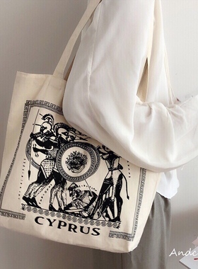 关于希腊cyprus复古小众帆布包托特包帆布袋女单肩包大容量购物袋
