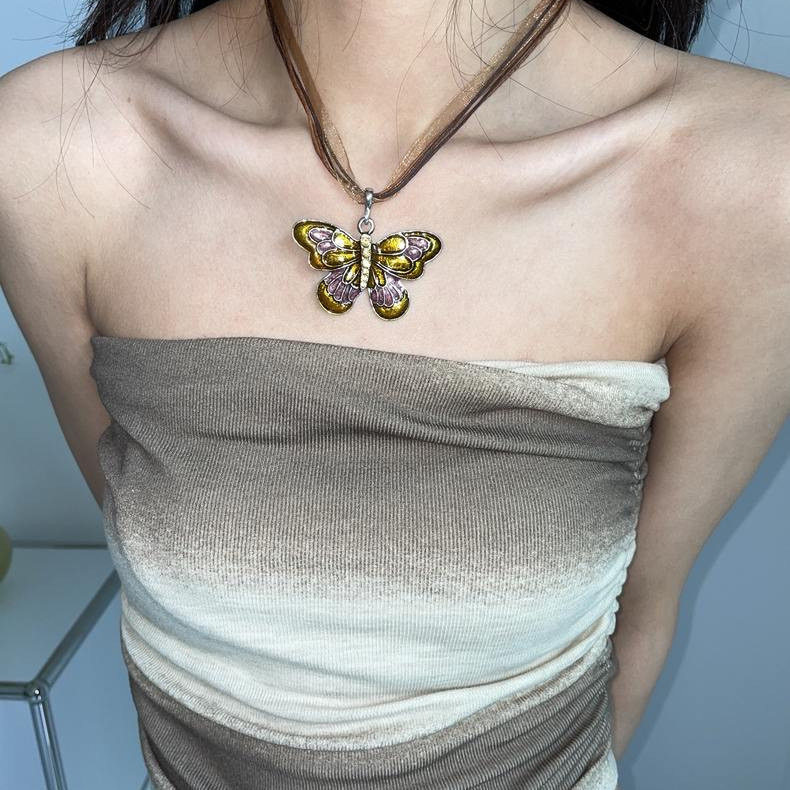 BKP曼谷公园「复古彩色蝴蝶」y2k项链辣妹vintage多层带小众设计