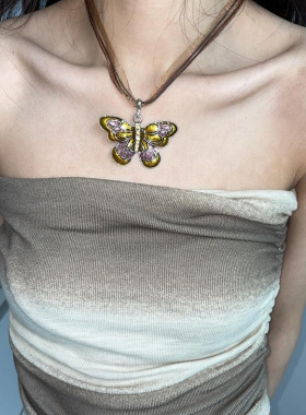 BKP曼谷公园「复古彩色蝴蝶」y2k项链辣妹vintage多层带小众设计