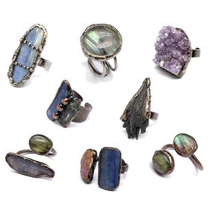 BKP「水晶戒」小众复古废土部落风天然石戒指开口原石饰品不规则