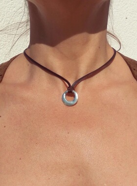 BKP曼谷公园「圈」波西米亚西部凹凸银环复古vintage皮革项链百搭