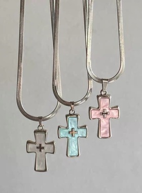 贝壳十字架小众复古百搭钛钢项链