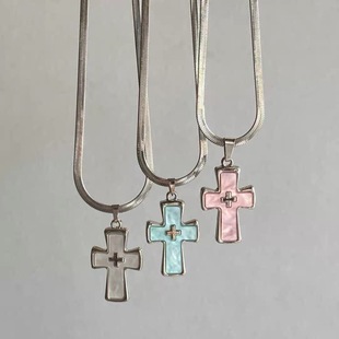 BKP「透明十字」小众y2k复古甜酷辣妹十字架钛钢项链锁骨链百搭女