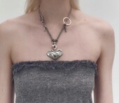 BKP曼谷公园「链接爱」韩国小众设计金属爱心ins皮绳拼接项链百搭