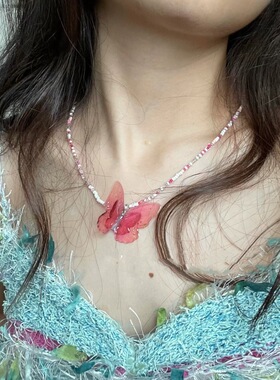 BKP曼谷公园「蝶乐园」复古串珠蝴蝶热缩片项链y2k辣妹彩色夏季亚